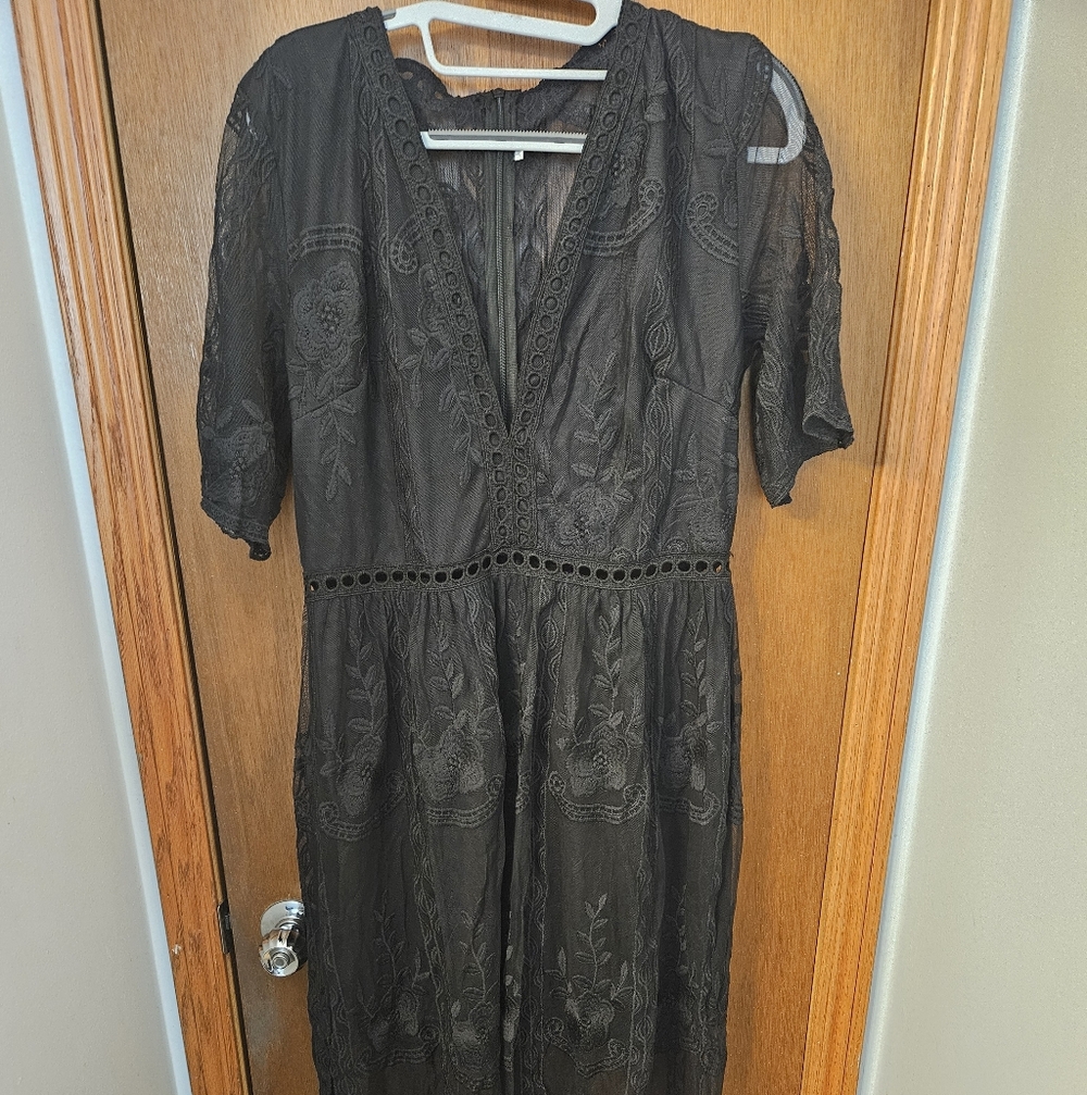 Black Embroidered V-Neck Maxi Dress